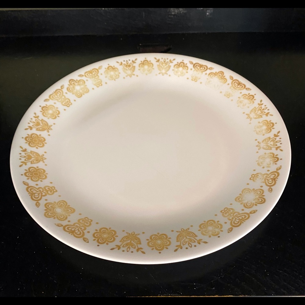 4 random dinner plates, 2 plastic, 2 glass